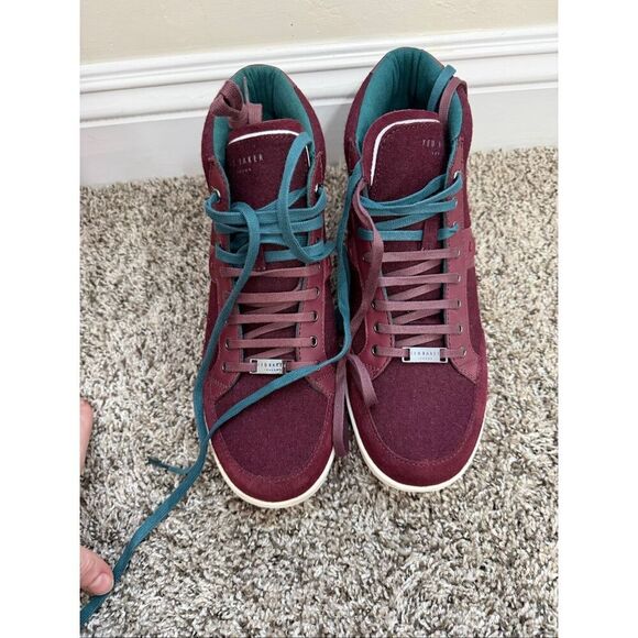 New TED BAKER London $195  Burgundy Felt Colorblock Miykal Hi Top Sneakers US 9, main image 8